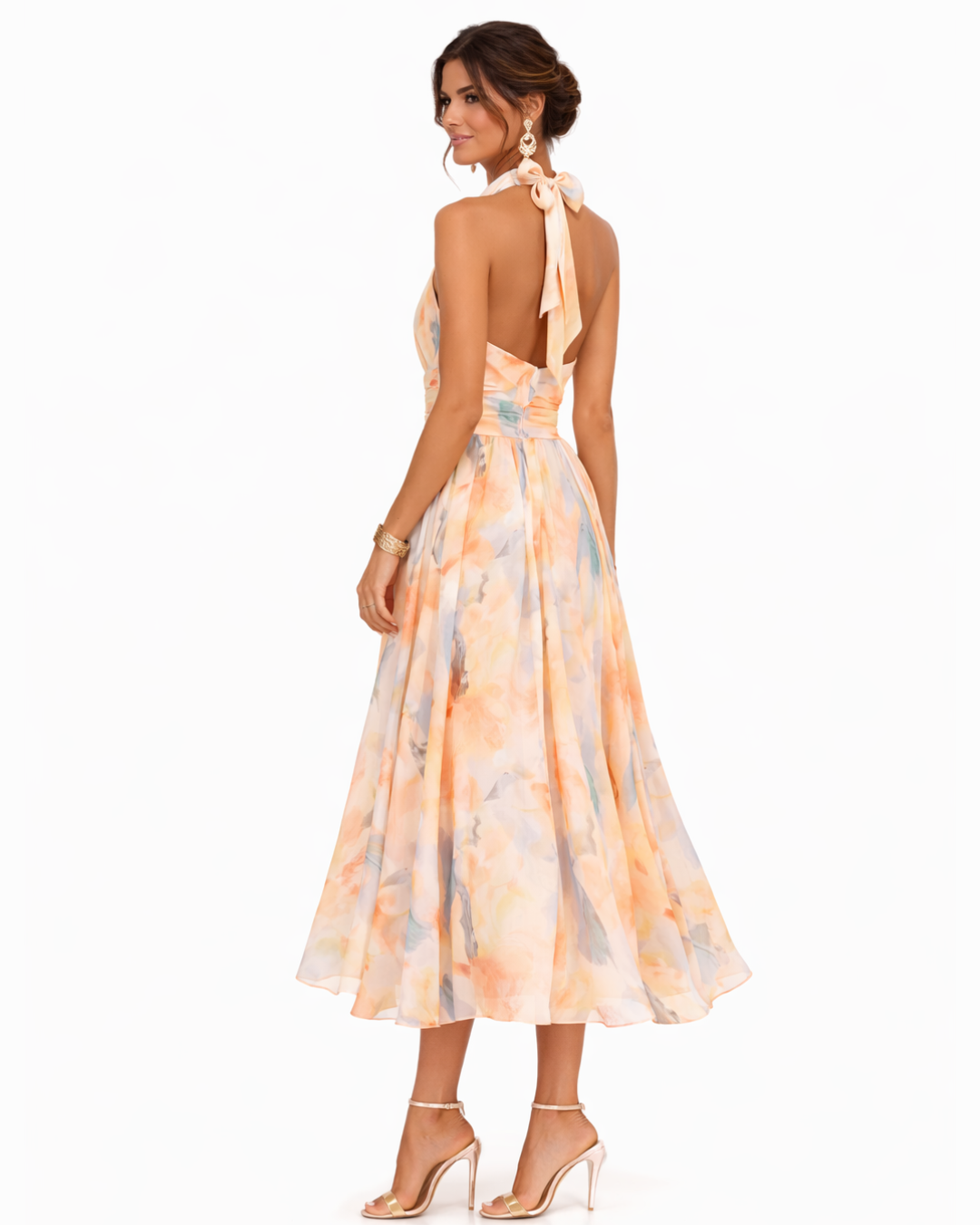 AURORA · VESTIDO CON ESCOTE ESPALDA DESCUBIERTA ESTAMPADO ACUARELA