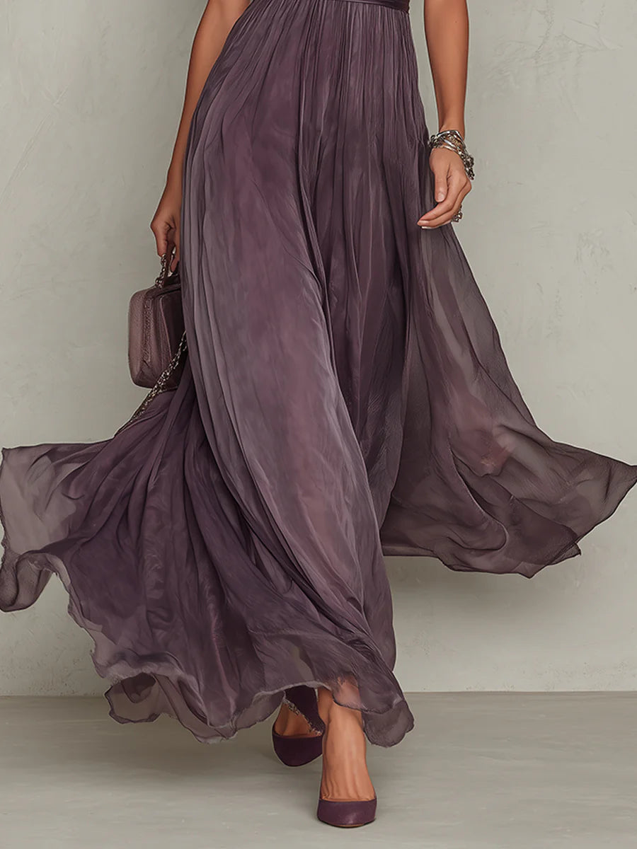 FLAVIA ∙ VESTIDO MAXI VIOLETA CON ESCOTE EN LÁGRIMA Y BORDE DE ENCAJE