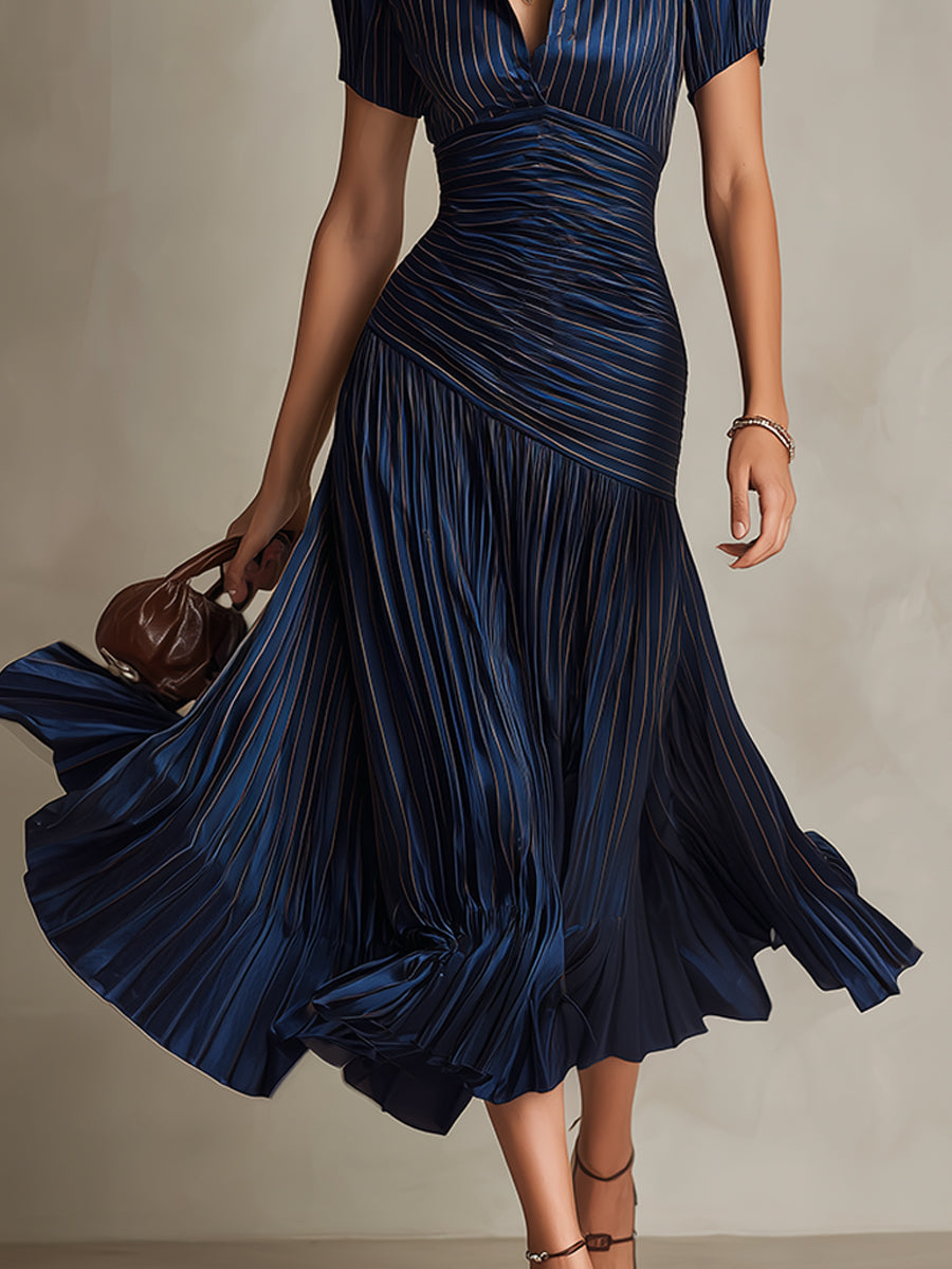 DRIANA ∙ VESTIDO MIDI DE SATÉN A RAYAS RETRO