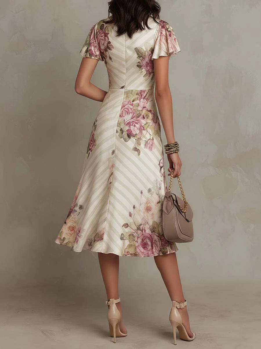 ALBA ∙ VESTIDO MIDI FLORAL ESTILO RETRO CON MANGAS DE VOLANTES