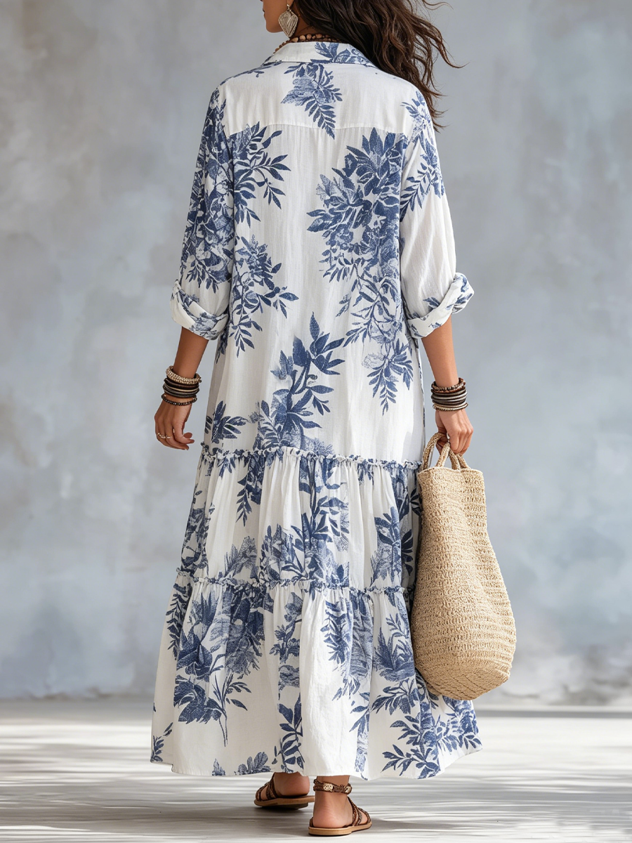 FLORA | VESTIDO MAXI BOHO FLORAL AZUL