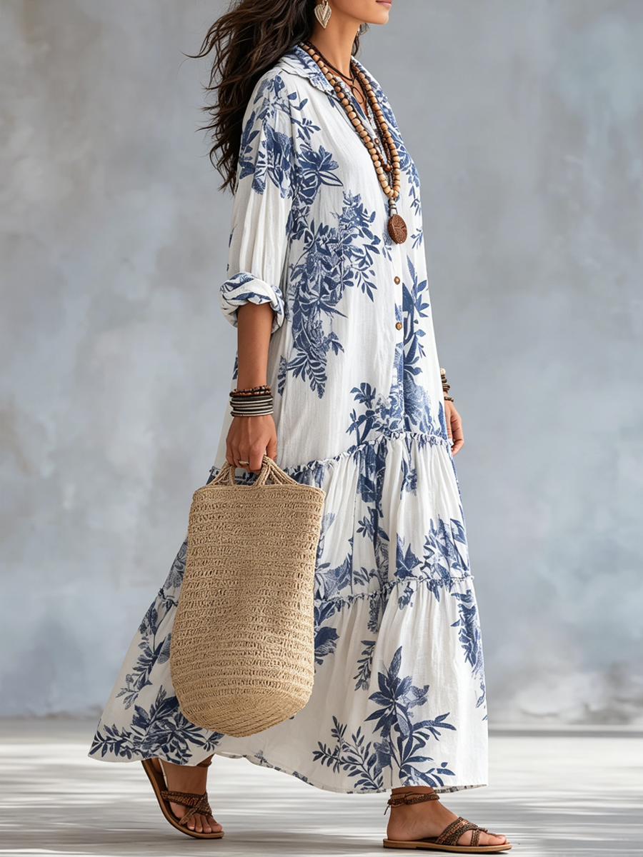 FLORA | VESTIDO MAXI BOHO FLORAL AZUL