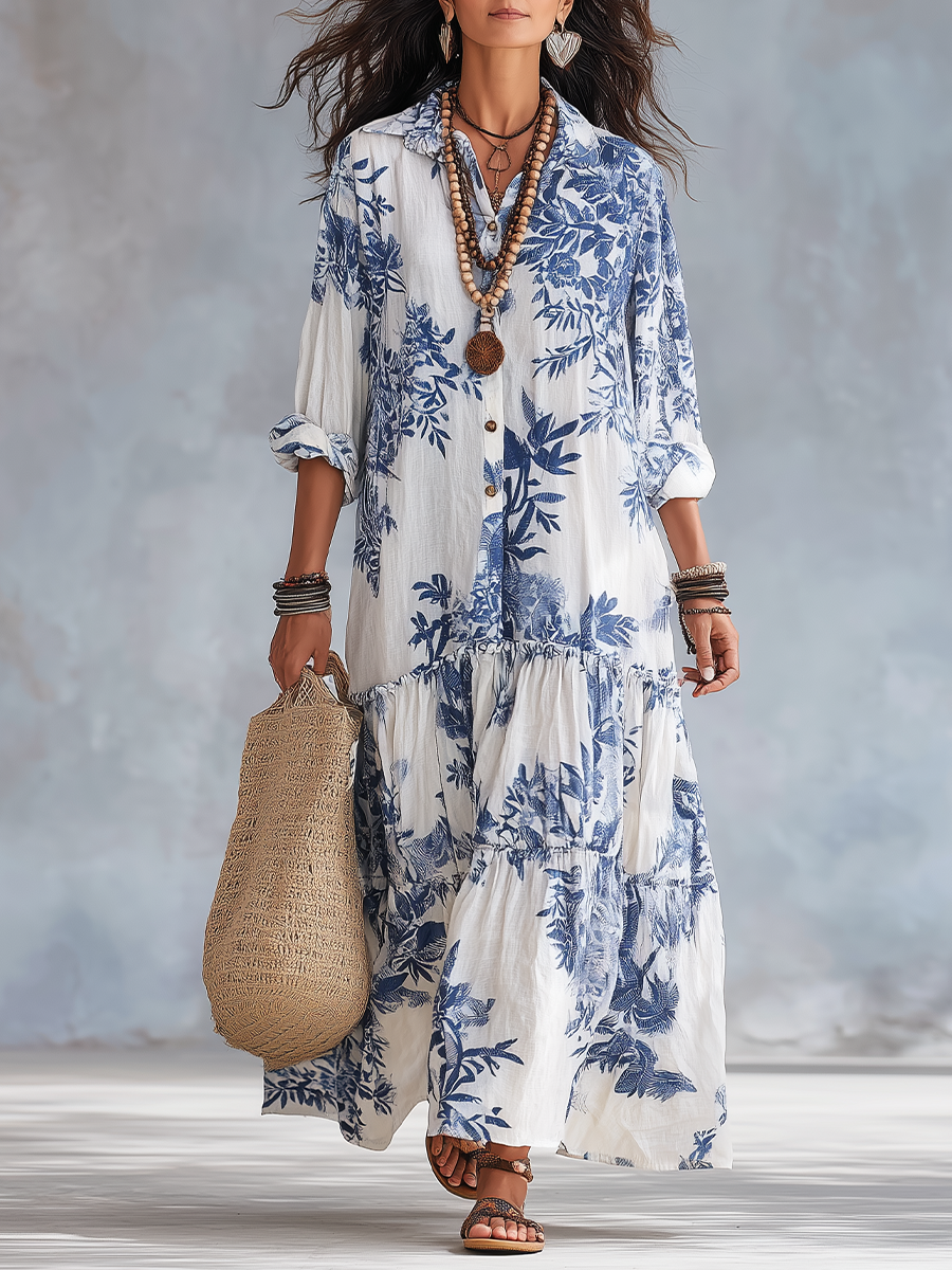 FLORA | VESTIDO MAXI BOHO FLORAL AZUL