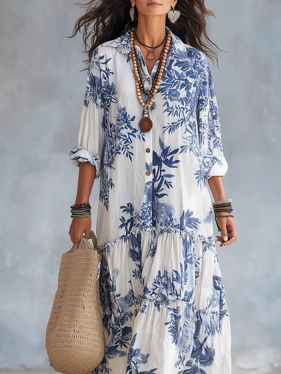 FLORA | VESTIDO MAXI BOHO FLORAL AZUL