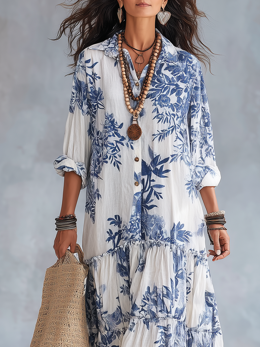 FLORA | VESTIDO MAXI BOHO FLORAL AZUL