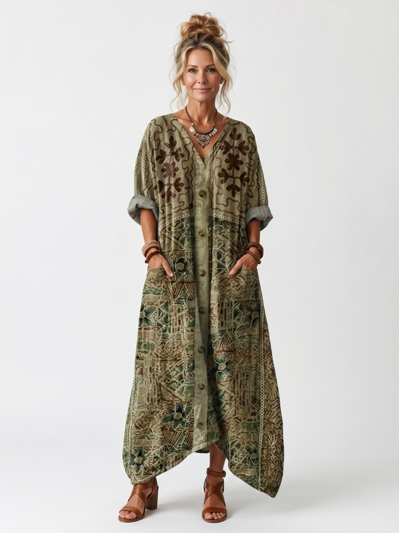ALENA | VESTIDO MIDI DE ALGODÓN OVERSIZE CON BOTONES Y BOLSILLOS