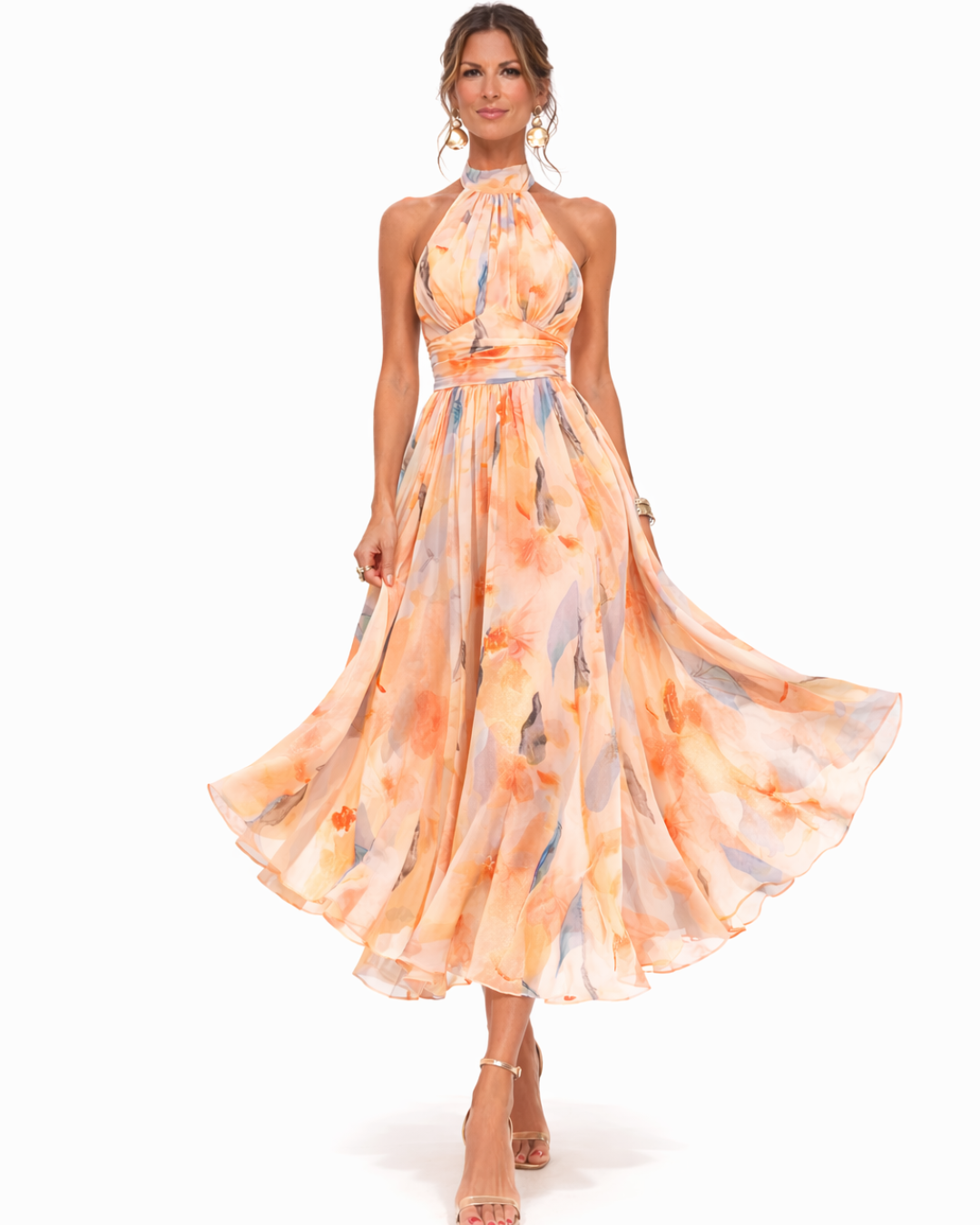AURORA · VESTIDO CON ESCOTE ESPALDA DESCUBIERTA ESTAMPADO ACUARELA