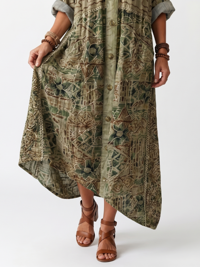 ALENA | VESTIDO MIDI DE ALGODÓN OVERSIZE CON BOTONES Y BOLSILLOS