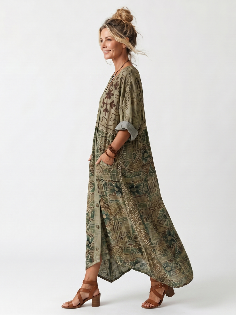 ALENA | VESTIDO MIDI DE ALGODÓN OVERSIZE CON BOTONES Y BOLSILLOS