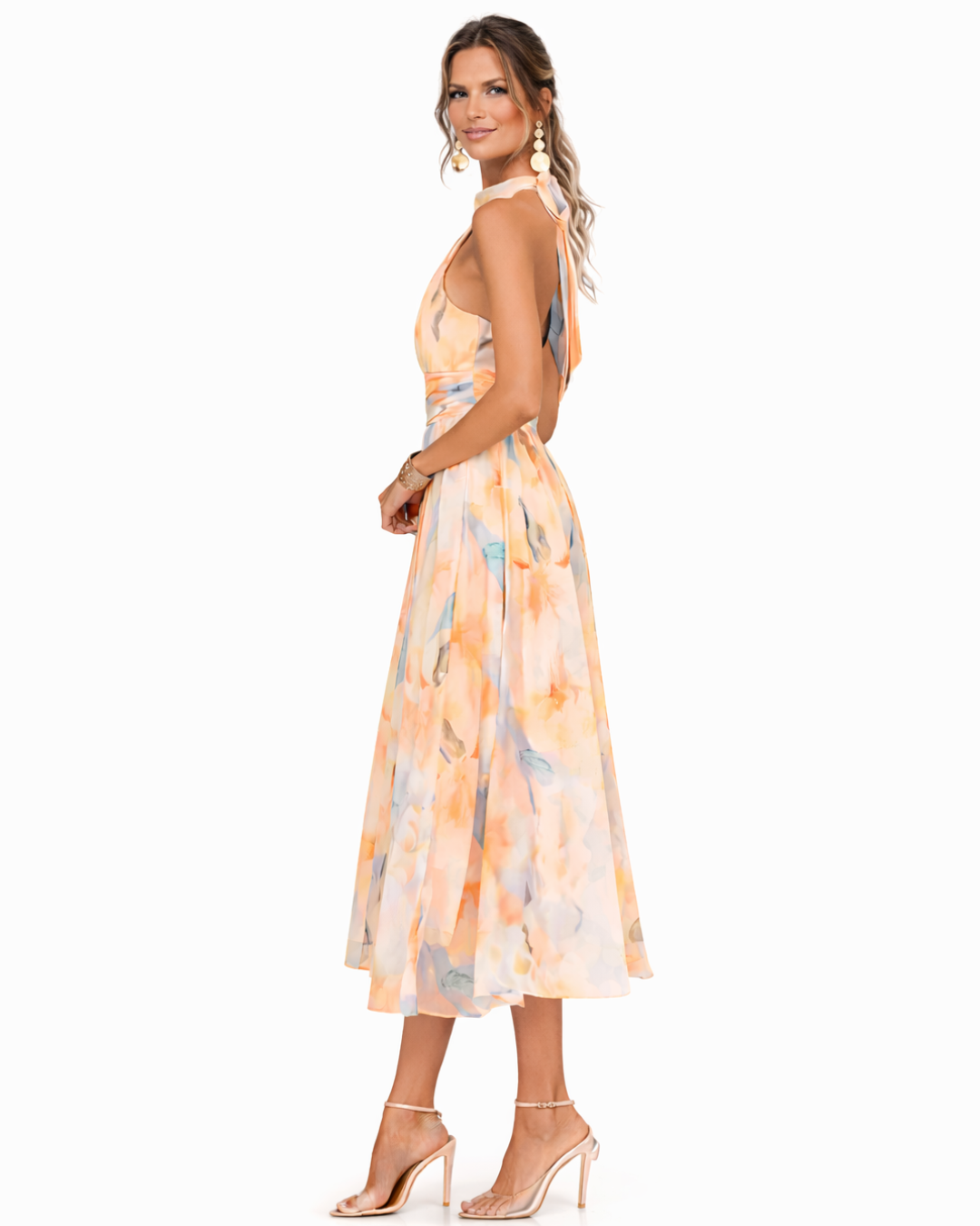AURORA · VESTIDO CON ESCOTE ESPALDA DESCUBIERTA ESTAMPADO ACUARELA