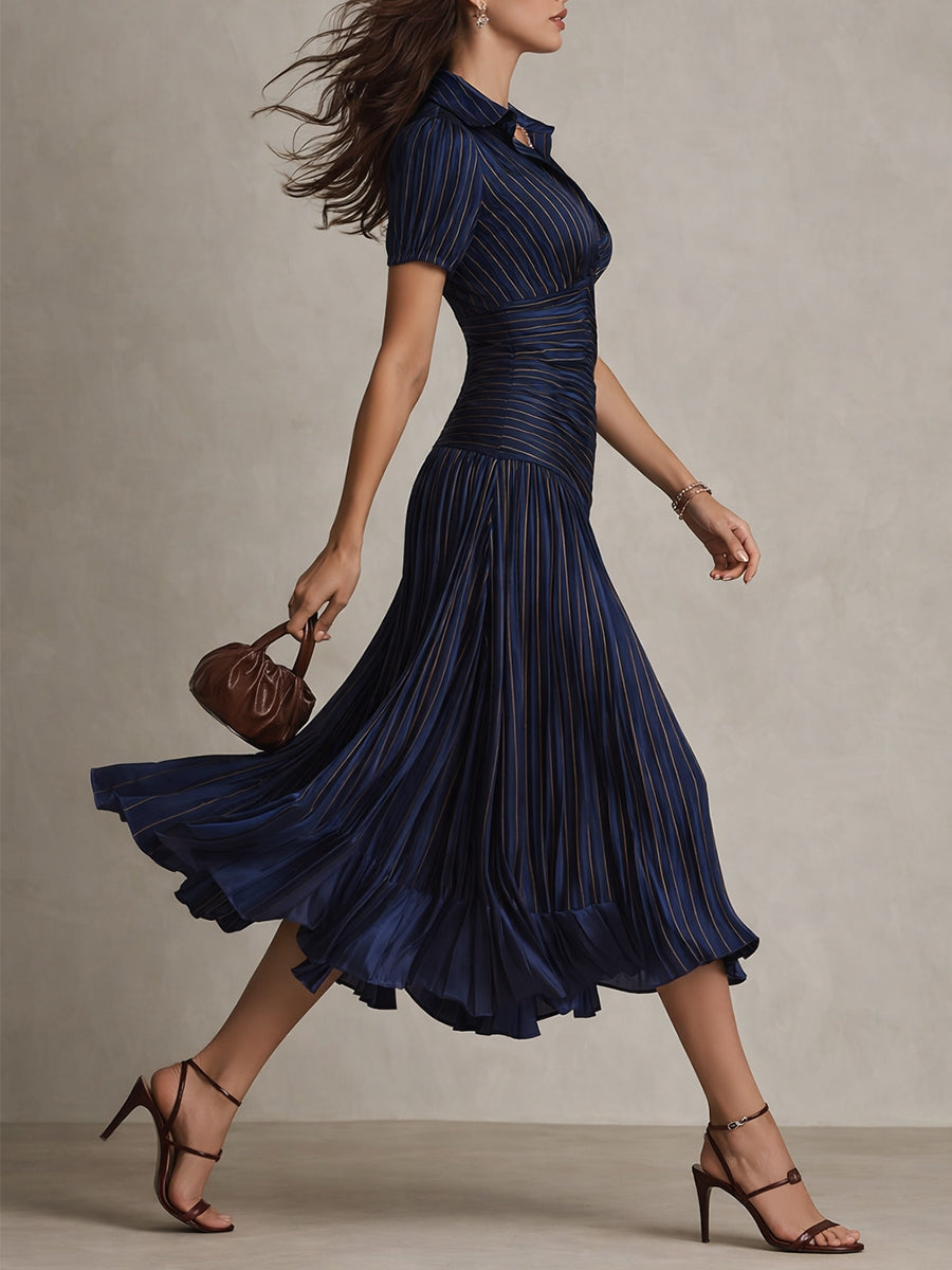 DRIANA ∙ VESTIDO MIDI DE SATÉN A RAYAS RETRO