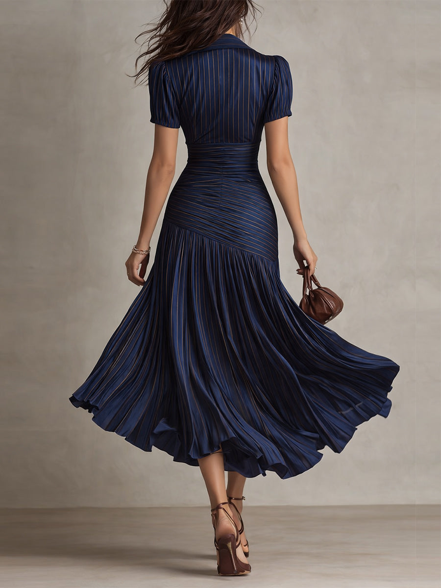 DRIANA ∙ VESTIDO MIDI DE SATÉN A RAYAS RETRO