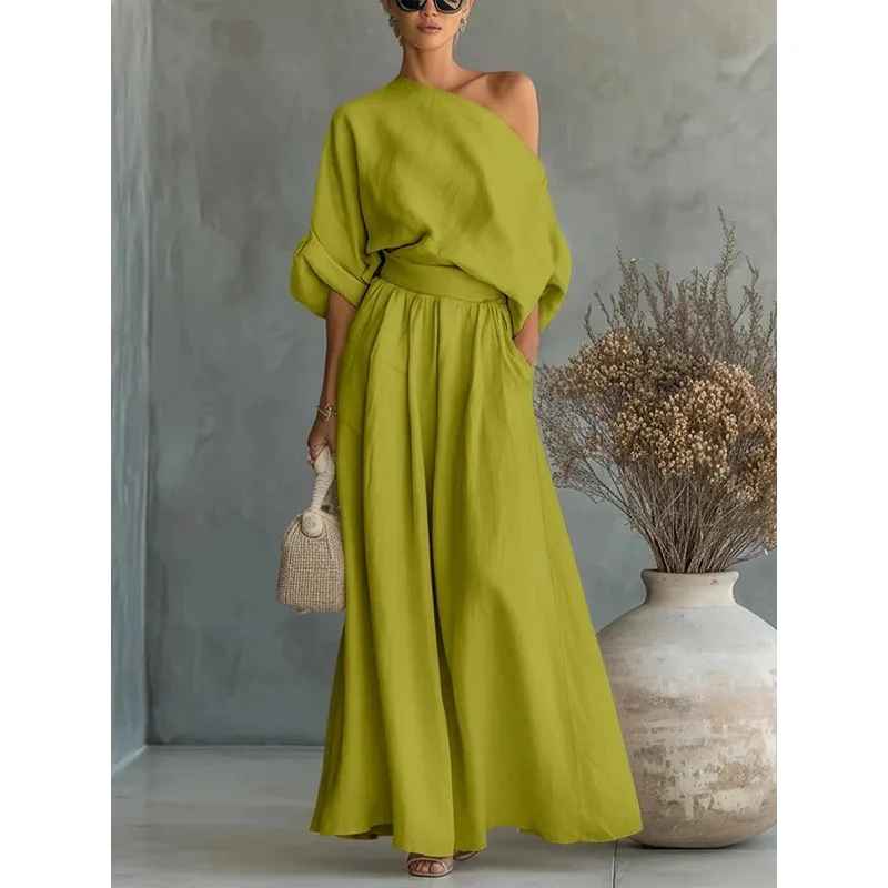 LISA | TOP SUAVE DE HOMBROS DESCUBIERTOS Y PANTALONES TAPERED
