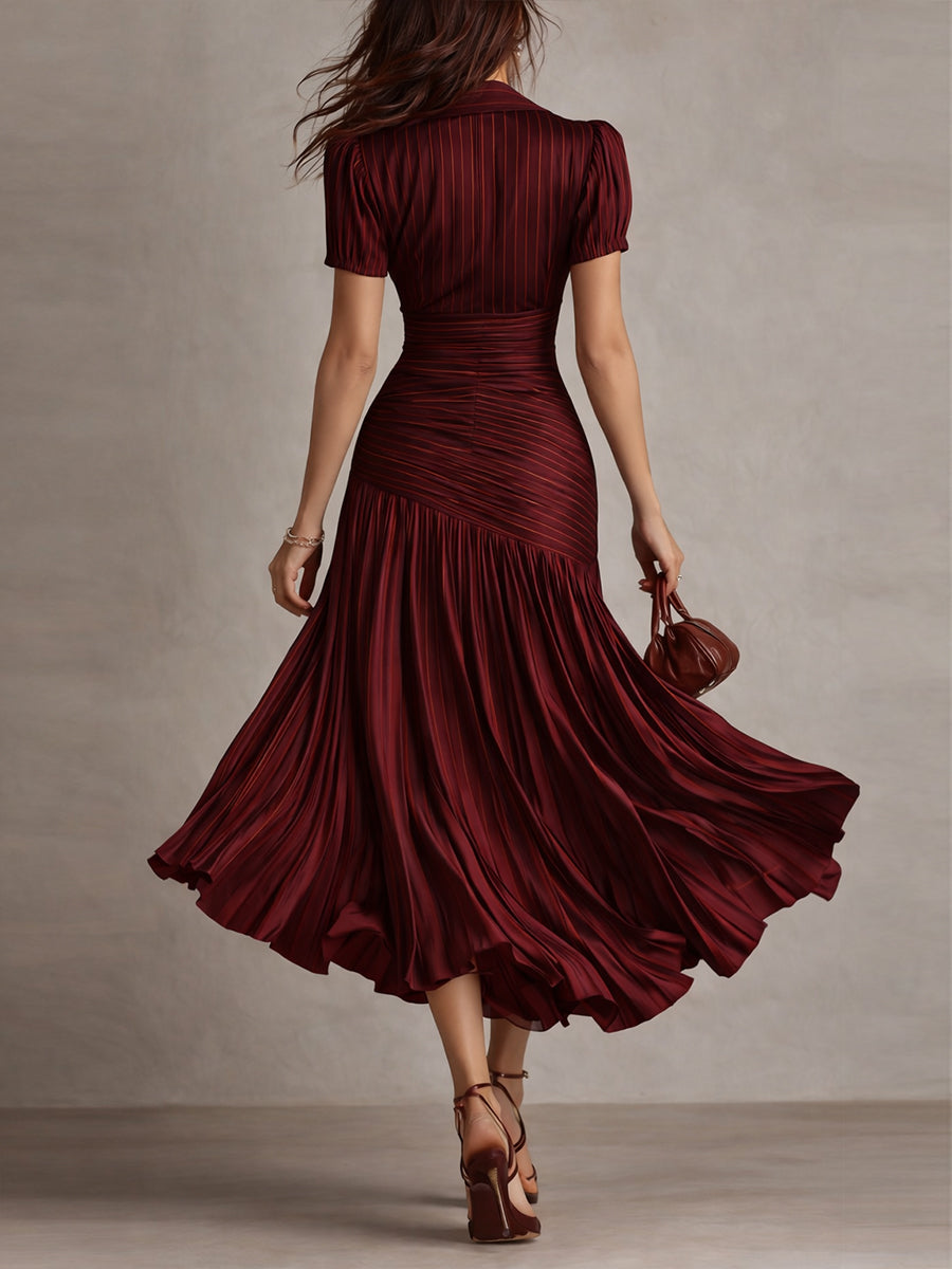 DRIANA ∙ VESTIDO MIDI DE SATÉN A RAYAS RETRO