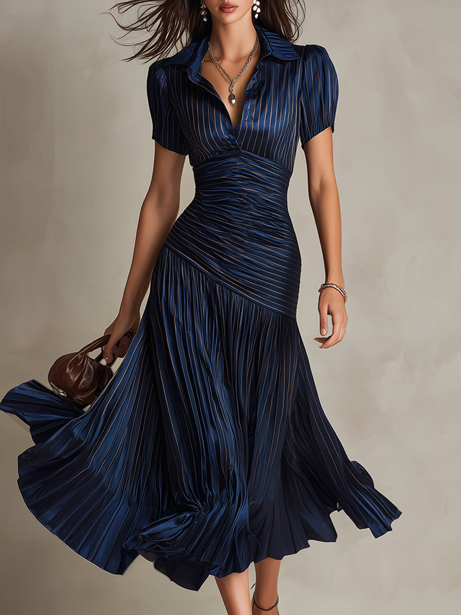 DRIANA ∙ VESTIDO MIDI DE SATÉN A RAYAS RETRO
