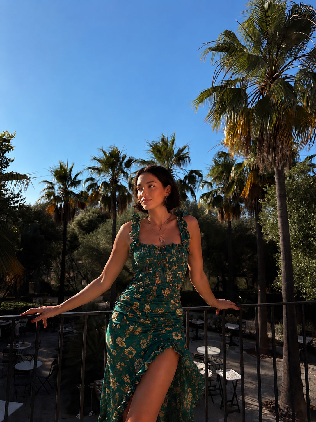 CAMILA | MAXI VESTIDO BOHO RETRO DE LINO CON MANGAS DE VOLANTES Y ABERTURA ALTA