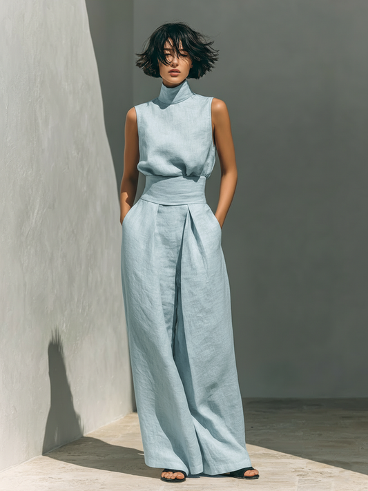MARIA ∙ CONJUNTO MINIMALISTA DE TOP DE TIRANTES Y PANTALÓN ANCHO DE LINO