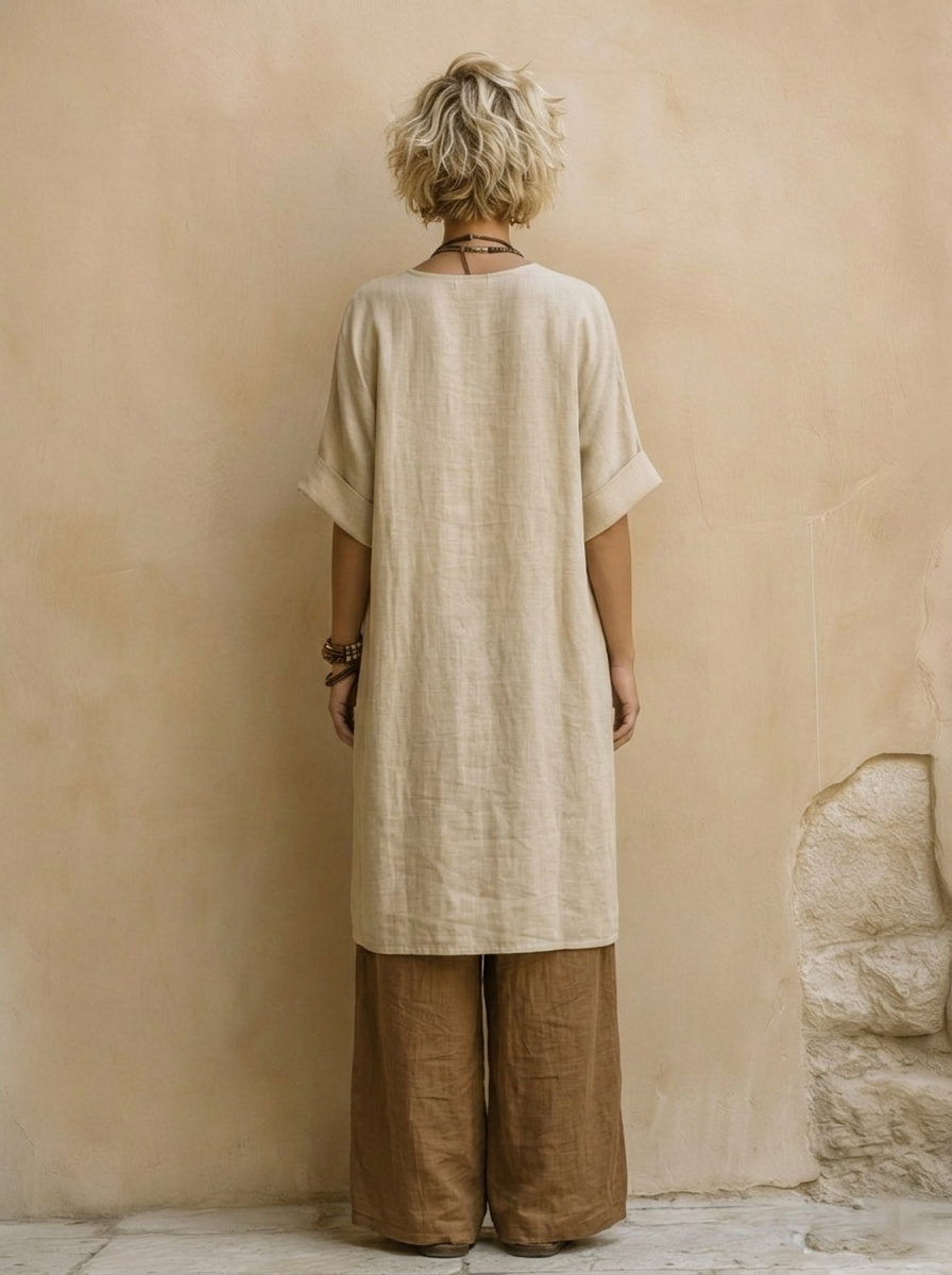 JULIA ∙ CONJUNTO TRES PIEZAS BOHO CON ESTAMPADO TRIBAL EN GRIS Y MARRÓN