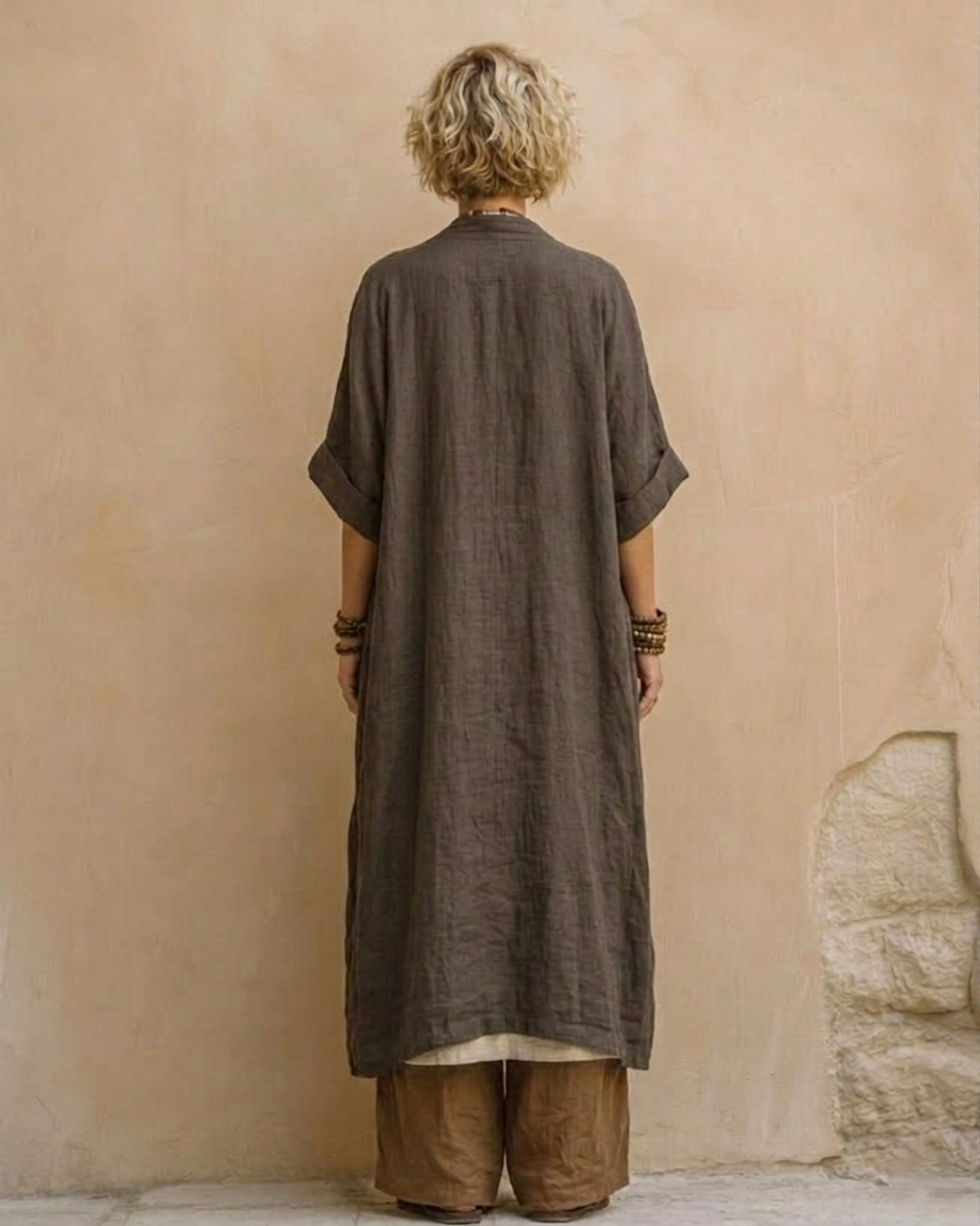JULIA ∙ CONJUNTO TRES PIEZAS BOHO CON ESTAMPADO TRIBAL EN GRIS Y MARRÓN