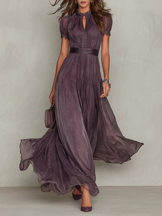 FLAVIA ∙ VESTIDO MAXI VIOLETA CON ESCOTE EN LÁGRIMA Y BORDE DE ENCAJE