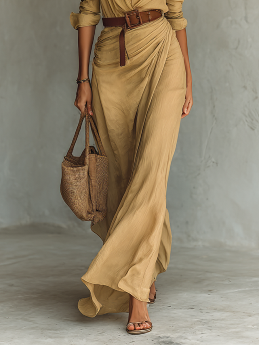 VALENTINA | VESTIDO MAXI CON CUELLO SOLAPA Y MANGA LARGA