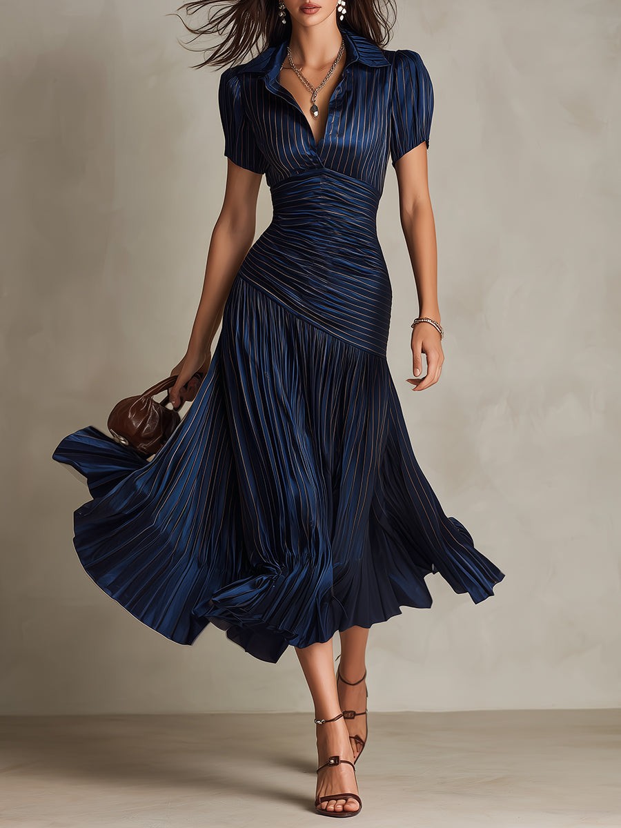 DRIANA ∙ VESTIDO MIDI DE SATÉN A RAYAS RETRO