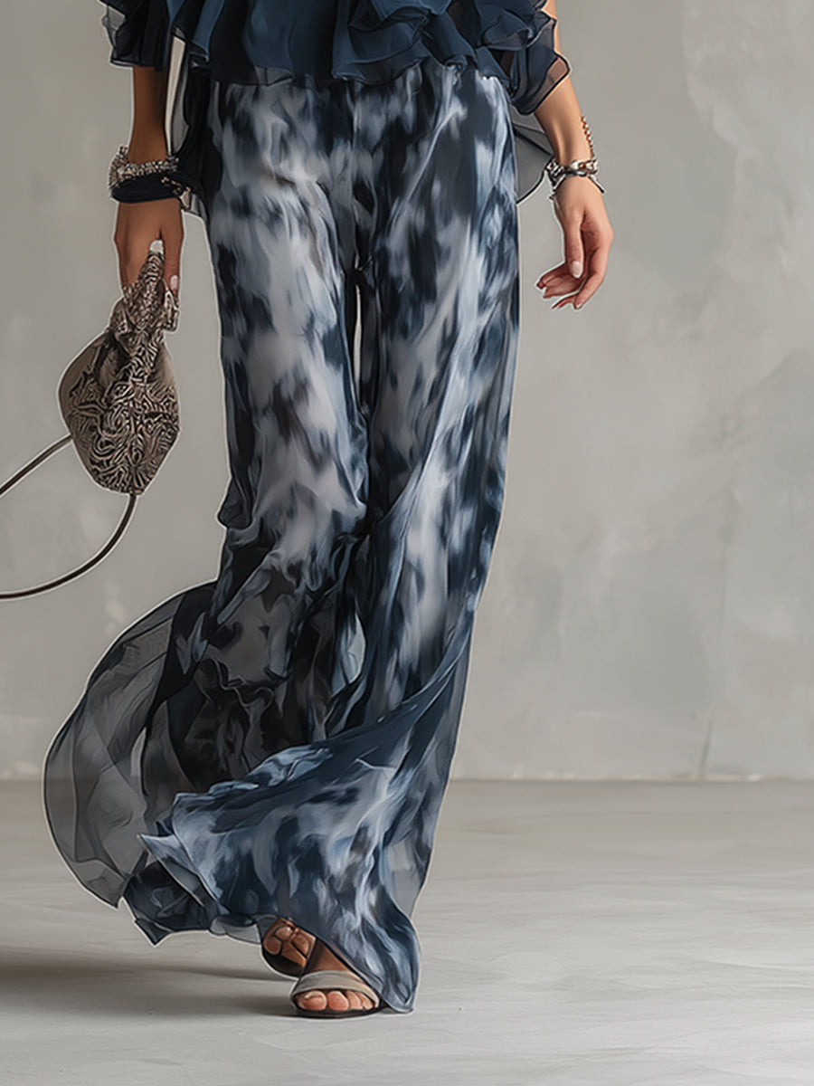 LUDOVICA ∙ CONJUNTO DE GASA CON TOP DE CUELLO ALTO Y PANTALÓN ANCHO ESTAMPADO