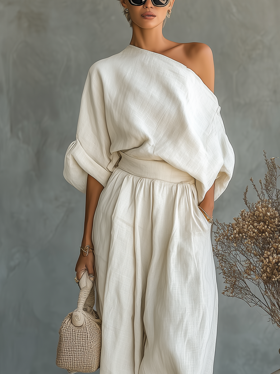 LISA | TOP SUAVE DE HOMBROS DESCUBIERTOS Y PANTALONES TAPERED