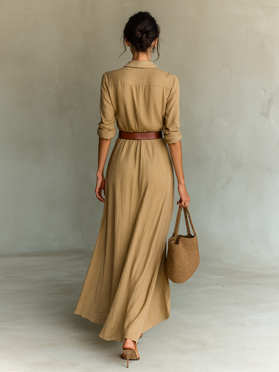 VALENTINA | VESTIDO MAXI CON CUELLO SOLAPA Y MANGA LARGA