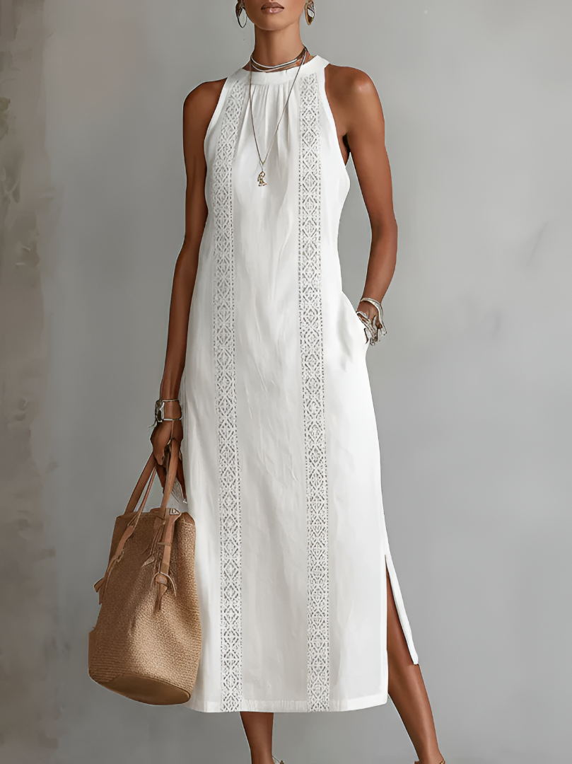 BIANCA ∙ VESTIDO MIDI DE LINO CON CUELLO MAO