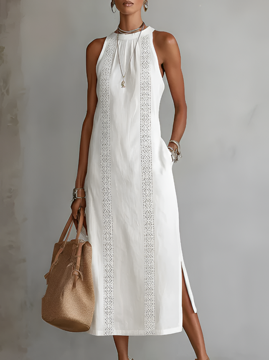 BIANCA ∙ VESTIDO MIDI DE LINO CON CUELLO MAO