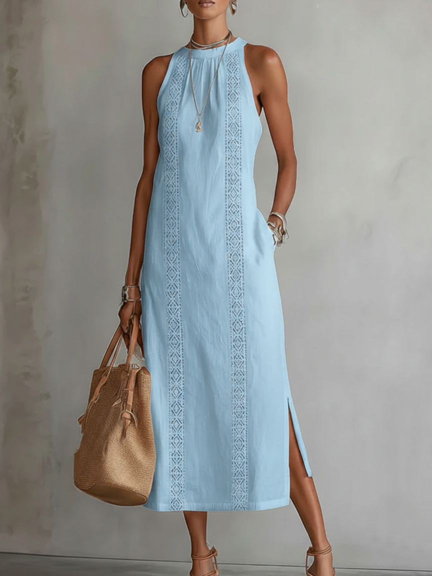 BIANCA ∙ VESTIDO MIDI DE LINO CON CUELLO MAO