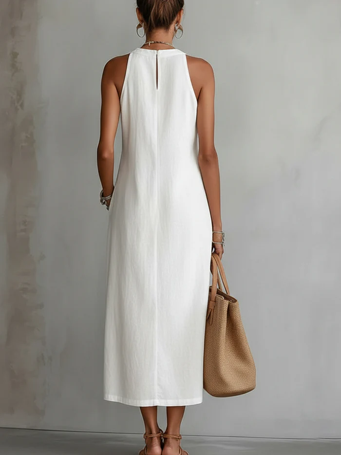 BIANCA ∙ VESTIDO MIDI DE LINO CON CUELLO MAO