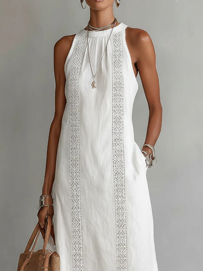 BIANCA ∙ VESTIDO MIDI DE LINO CON CUELLO MAO