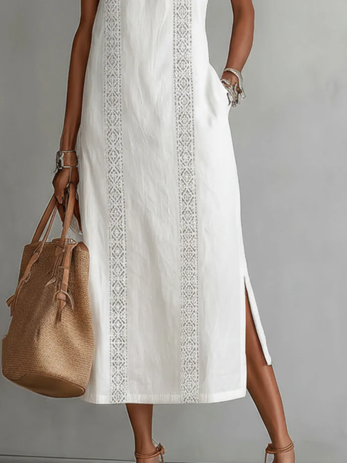 BIANCA ∙ VESTIDO MIDI DE LINO CON CUELLO MAO