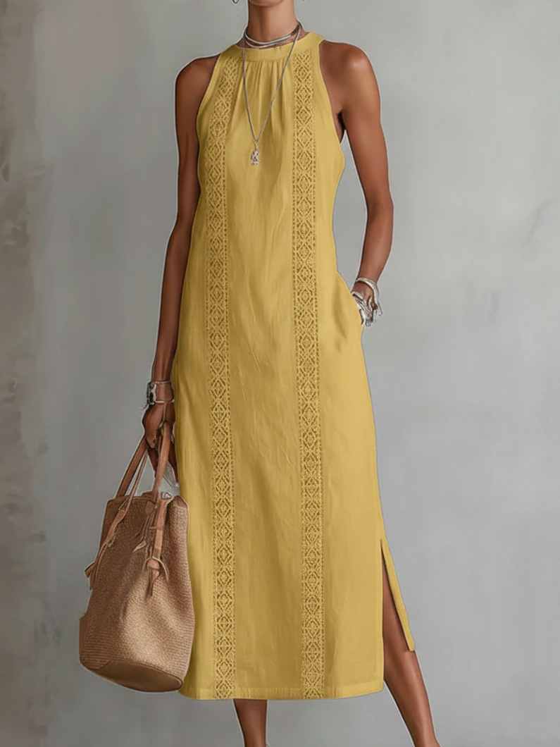 BIANCA ∙ VESTIDO MIDI DE LINO CON CUELLO MAO