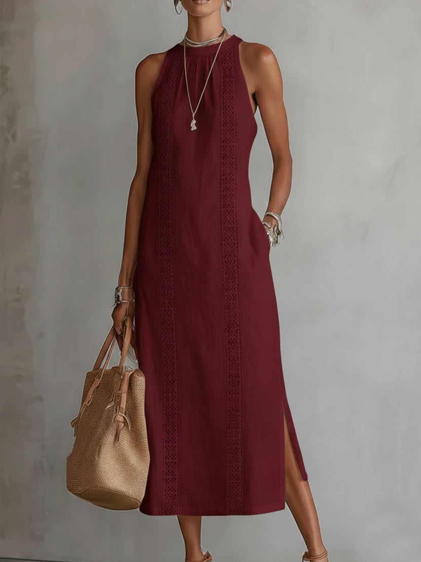 BIANCA ∙ VESTIDO MIDI DE LINO CON CUELLO MAO