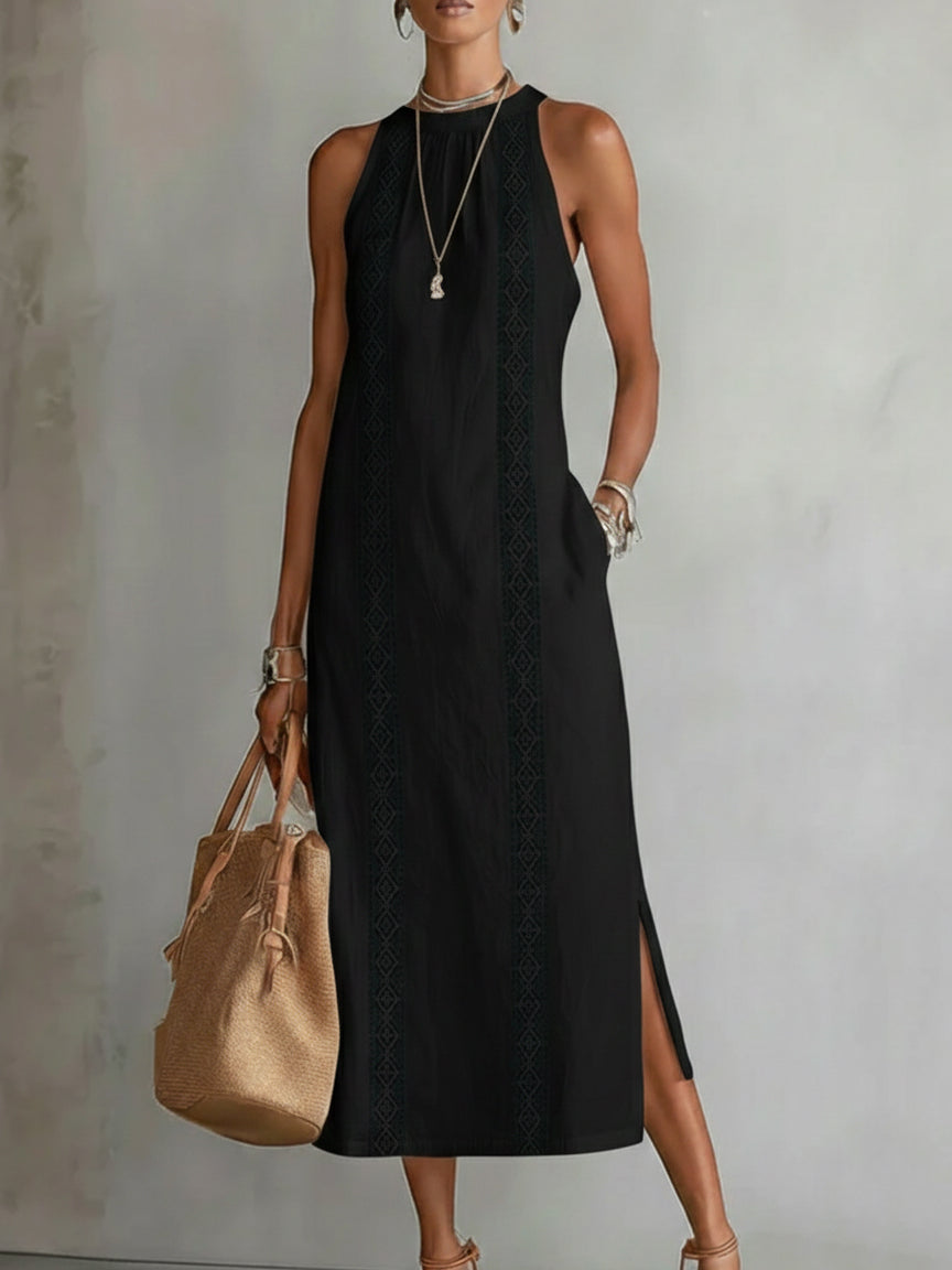 BIANCA ∙ VESTIDO MIDI DE LINO CON CUELLO MAO
